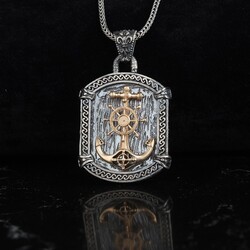 925 Sterling Silver Men's Necklace With Anchor And Helm - 2