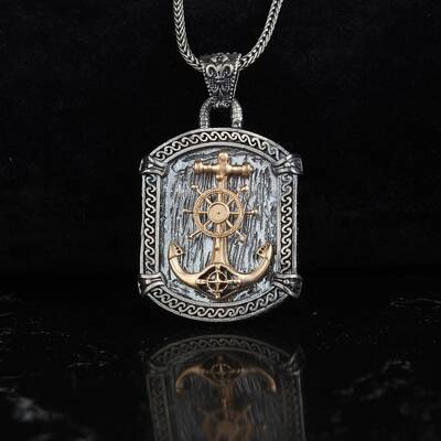 925 Sterling Silver Men's Necklace With Anchor And Helm - 2