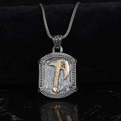 925 Sterling Silver Men's Necklace With Ax Symbol - 1