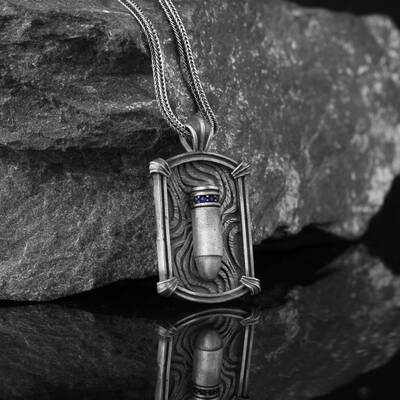 925 Sterling Silver Men's Necklace With Bullet Symbol - 1