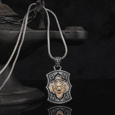 925 Sterling Silver Men's Necklace With Lion Symbol - 1