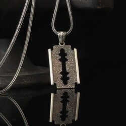 925 Sterling Silver Men's Necklace With Razor Symbol - 2