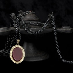 925 Sterling Silver Men's Necklace With Rhodium Plated Agate Stone And Star Motif - Luxury Jewelry