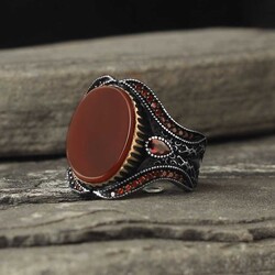 925 Sterling Silver Men's Ring With Agate Stone - Luxury Jewelry