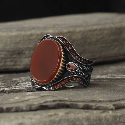 925 Sterling Silver Men's Ring With Agate Stone - 1