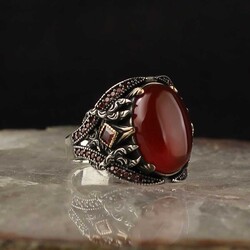 925 Sterling Silver Men's Ring With Agate Stone - Luxury Jewelry