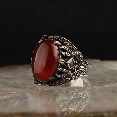 925 Sterling Silver Men's Ring With Agate Stone - 2