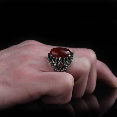 925 Sterling Silver Men's Ring With Agate Stone - 3