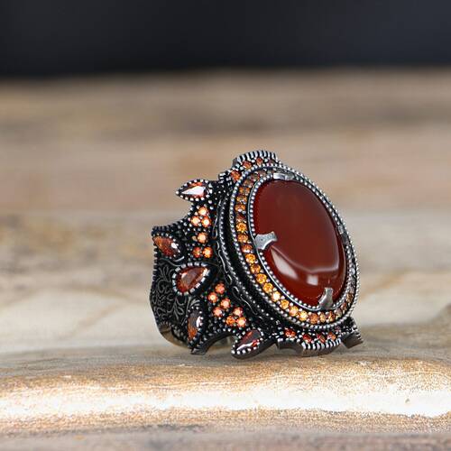 925 Sterling Silver Men's Ring With Agate Stone - 2
