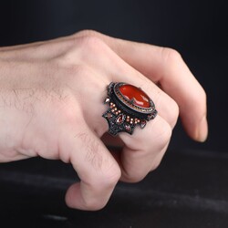 925 Sterling Silver Men's Ring With Agate Stone - 3