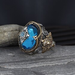 925 Sterling Silver Men's Ring With Aqua Marine Stone - Elegant Jewelry