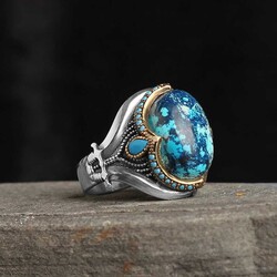 925 Sterling Silver Men's Ring With Azurite Stone - Luxury Jewelry