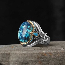 925 Sterling Silver Men's Ring With Azurite Stone - 2