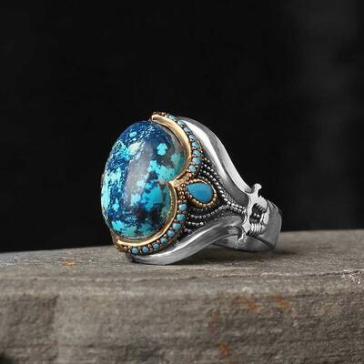 925 Sterling Silver Men's Ring With Azurite Stone - 2