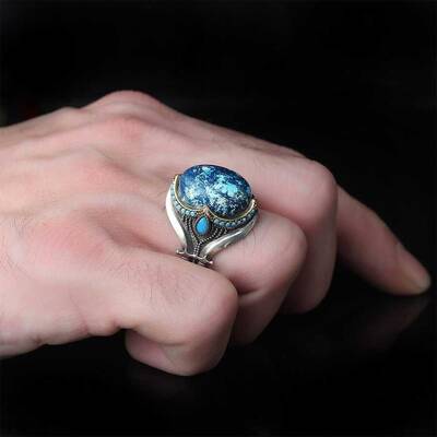 925 Sterling Silver Men's Ring With Azurite Stone - 3