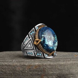 925 Sterling Silver Men's Ring With Azurite Stone - 2