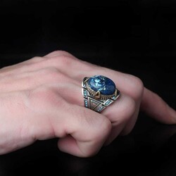 925 Sterling Silver Men's Ring With Azurite Stone - 3