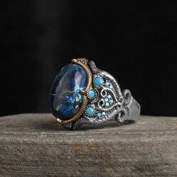 925 Sterling Silver Men's Ring With Azurite Stone - Luxury Jewelry