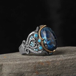 925 Sterling Silver Men's Ring With Azurite Stone - 2