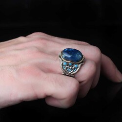 925 Sterling Silver Men's Ring With Azurite Stone - 3