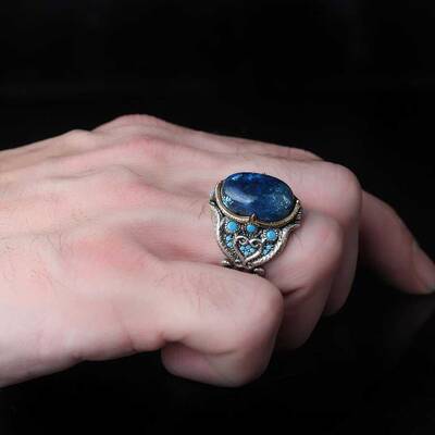 925 Sterling Silver Men's Ring With Azurite Stone - 3