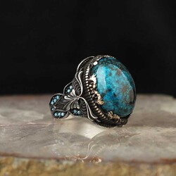 925 Sterling Silver Men's Ring With Azurite Stone - Luxury Jewelry