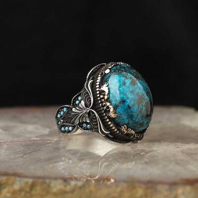 925 Sterling Silver Men's Ring With Azurite Stone - 1