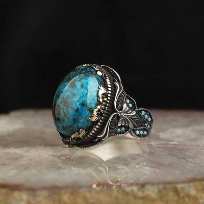 925 Sterling Silver Men's Ring With Azurite Stone - 2