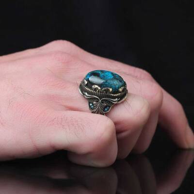 925 Sterling Silver Men's Ring With Azurite Stone - 3