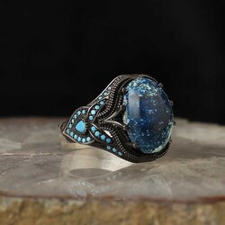 925 Sterling Silver Men's Ring With Azurite Stone - Luxury Jewelry
