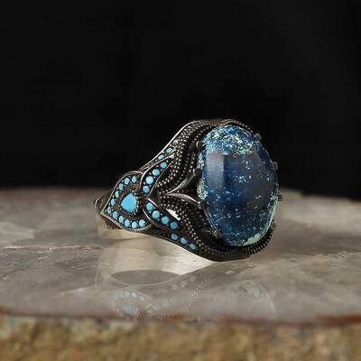 925 Sterling Silver Men's Ring With Azurite Stone - 1