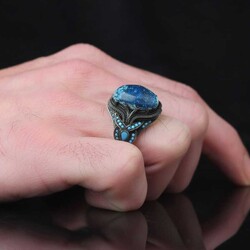 925 Sterling Silver Men's Ring With Azurite Stone - 3