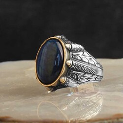925 Sterling Silver Men's Ring With Blue Tiger's Eye Stone - Luxury Jewelry