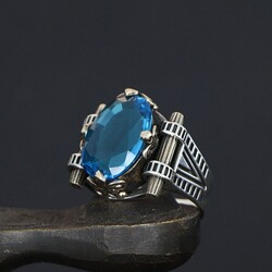 925 Sterling Silver Men's Ring With Blue Topaz Stone - 2