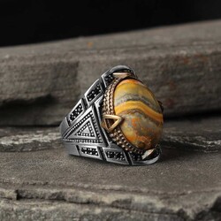 925 Sterling Silver Men's Ring With Bumble Be Jasper Stone - Luxury Jewelry