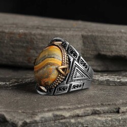 925 Sterling Silver Men's Ring With Bumble Be Jasper Stone - 2