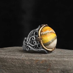925 Sterling Silver Men's Ring With Bumble Be Jasper Stone - Luxury Jewelry