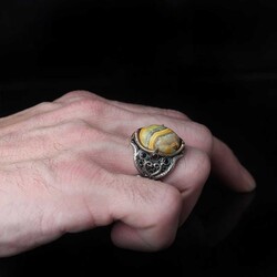 925 Sterling Silver Men's Ring With Bumble Be Jasper Stone - 2