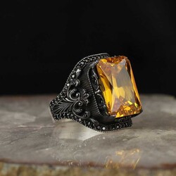 925 Sterling Silver Men's Ring With Citrine Stone - Luxury Jewelry