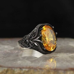 925 Sterling Silver Men's Ring With Citrine Stone - Luxury Jewelry