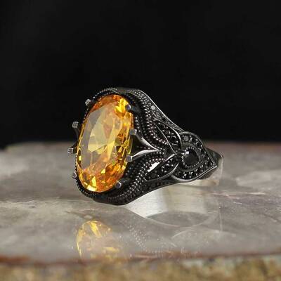 925 Sterling Silver Men's Ring With Citrine Stone - 2