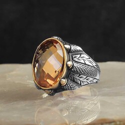925 Sterling Silver Men's Ring With Citrine Stone - Luxury Jewelry
