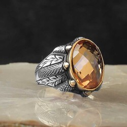 925 Sterling Silver Men's Ring With Citrine Stone - 2