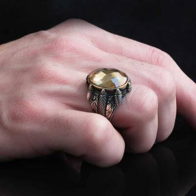 925 Sterling Silver Men's Ring With Citrine Stone - 3