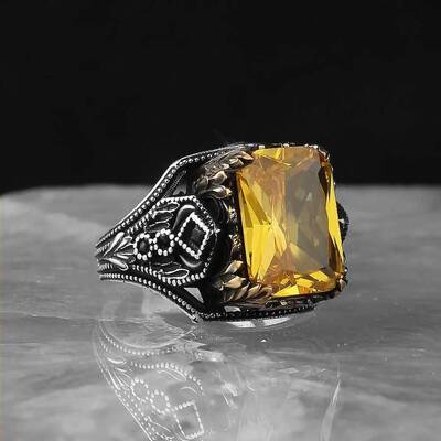 925 Sterling Silver Men's Ring With Citrine Stone - 2