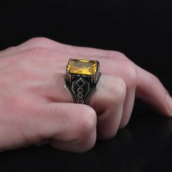 925 Sterling Silver Men's Ring With Citrine Stone - 3