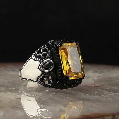 925 Sterling Silver Men's Ring With Citrine Stone - 2
