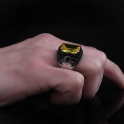 925 Sterling Silver Men's Ring With Citrine Stone - 3