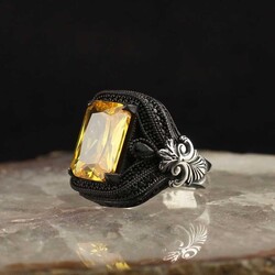 925 Sterling Silver Men's Ring With Citrine Stone - Luxury Jewelry