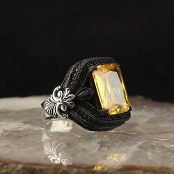 925 Sterling Silver Men's Ring With Citrine Stone - 2
